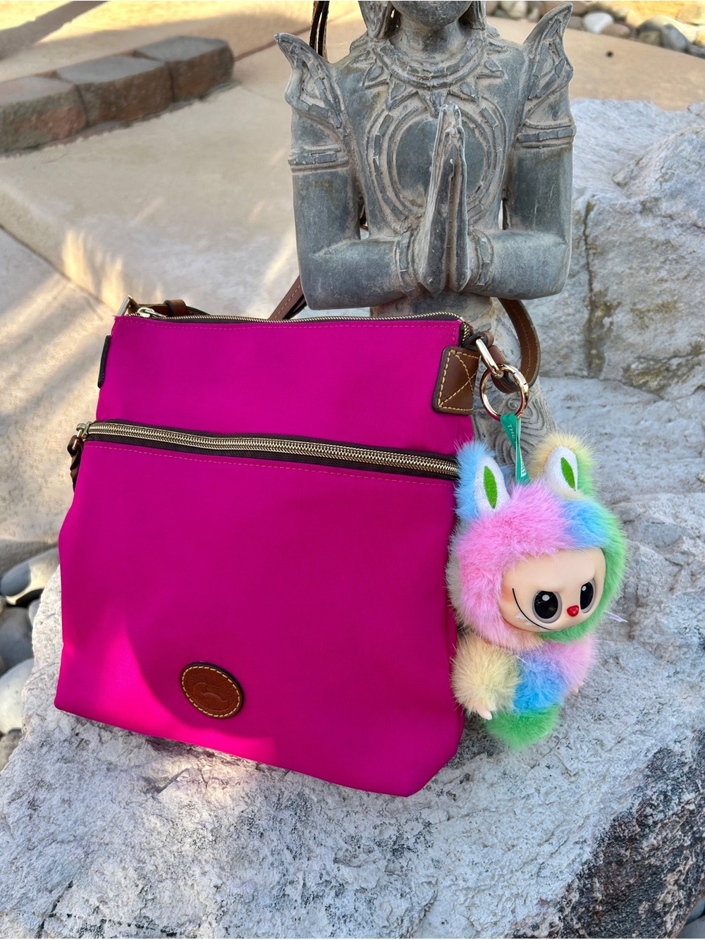 Dooney & Bourke Nylon Double Zip Crossbody Bag with New Rainbow LaBubu!